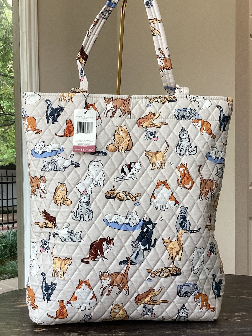 Vera Bradley A Cat’s Life Cream Quilted Large North South Tote